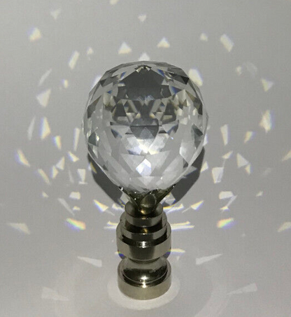 New 2 1/4" Crystal Lamp Finial With Nickel Finish Base, 1/4-27F Tap, #CF139N