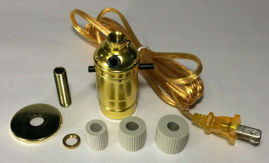 New Jug, Bottle Lamp Adapter Kit With 6 ft. Clear Gold Cord And Hardware #JA338 - Stone Door Lamps