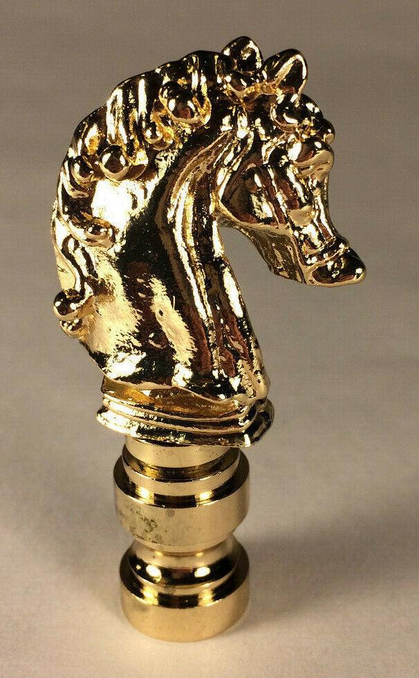 New 2 1/4" Solid Brass Knight Horse Lamp Harp Finial, Polished & Lacquered LF122 - Stone Door Lamps
