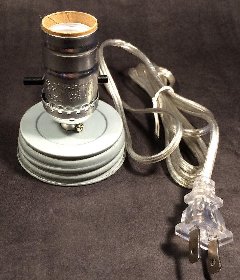 New Electric Zinc Mason "Fruit Jar" adapter with clear silver cord for Lamp - Stone Door Lamps
