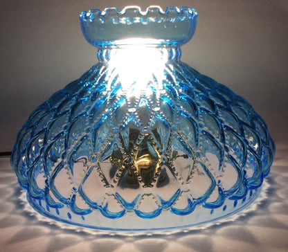 New 10" Light Blue Glass Diamond Quilted Student Lamp Shade w/ Crimp Top #SH403 - Stone Door Lamps