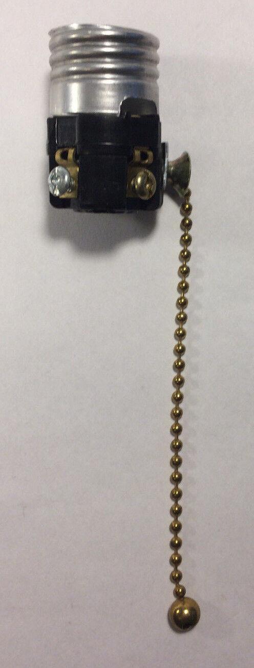 LEVITON PULL CHAIN LAMP LIGHT SOCKET INTERIOR w/ 5" Brass Finish Chain #SO210 - Stone Door Lamps