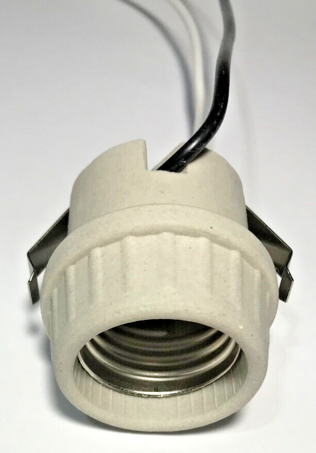 New Medium Base U-Clip Snap In Porcelain Keyless Fixture Socket, 8.5" Lead Wires