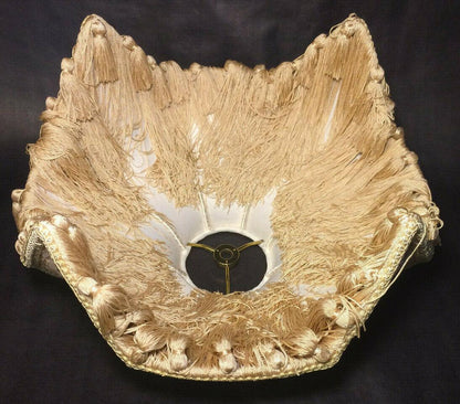 New Beige & Champagne Victorian Style Table Lamp Fabric Shade With Fringe SS798B - Stone Door Lamps