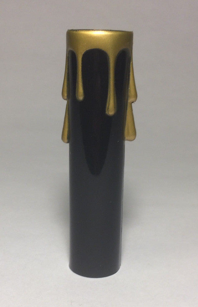4" HEIGHT BLACK PLASTIC EDISON SOCKET CANDLE COVER W/ GOLD DRIPS, Candelabra