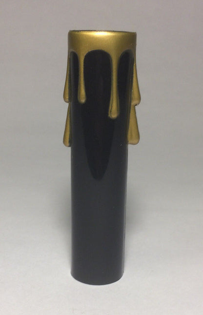 4" HEIGHT BLACK PLASTIC EDISON SOCKET CANDLE COVER W/ GOLD DRIPS, Candelabra