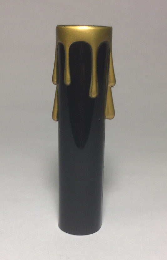 4" HEIGHT BLACK PLASTIC EDISON SOCKET CANDLE COVER W/ GOLD DRIPS, Candelabra