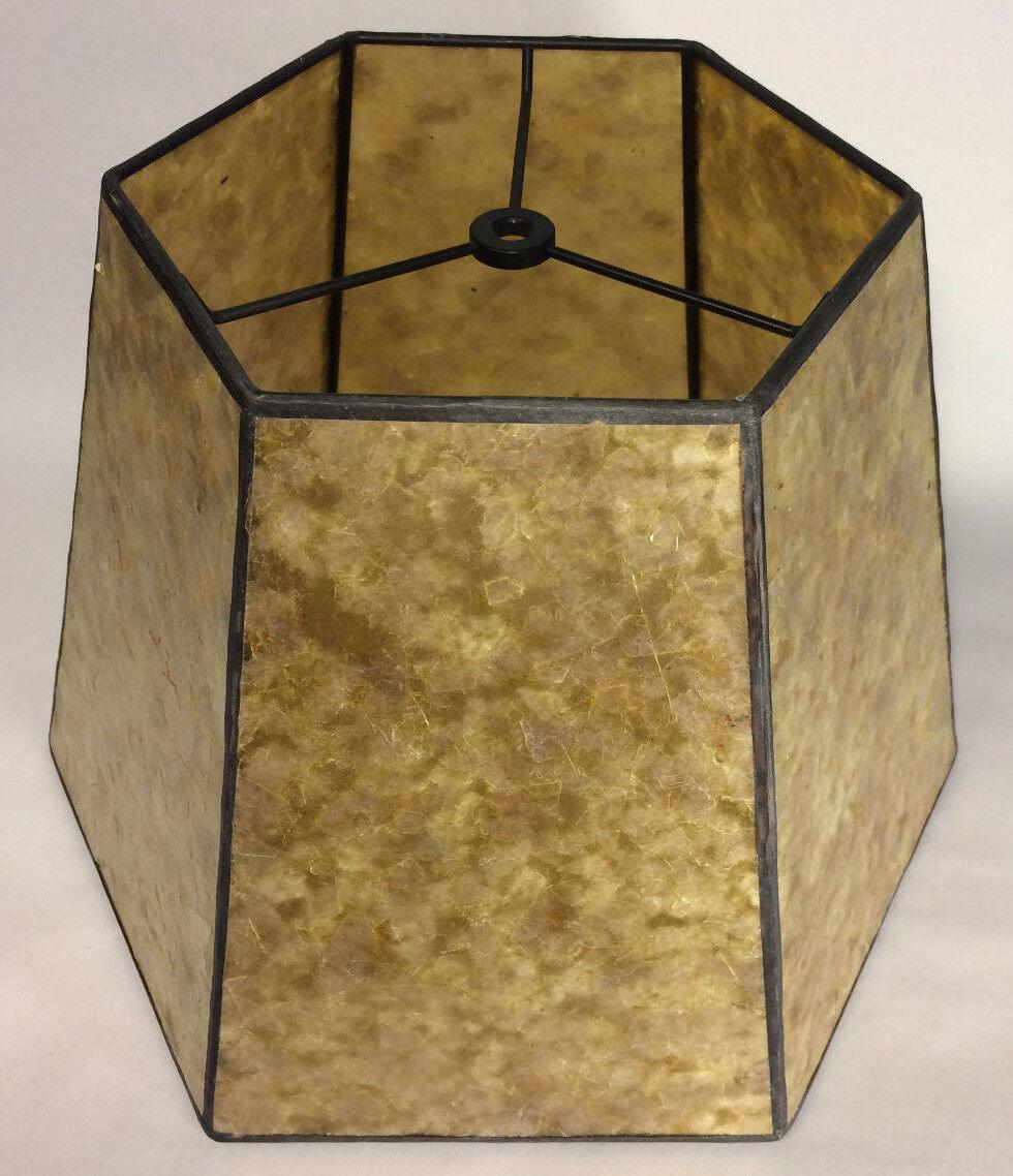 9" x 14" x 10" Golden Hexagon Style Mica Bridge Floor Lamp Shade #MS704GLD - Stone Door Lamps