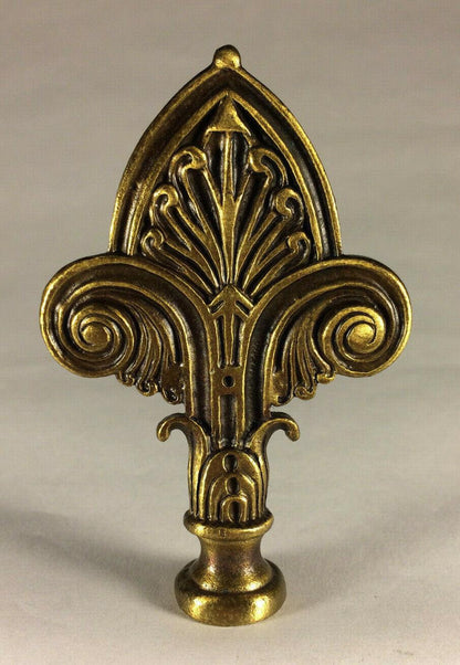 New 3 1/4" Fleur - de - lis Cast Metal Lamp Harp Finial w/ Antique Finish, #LF061A - Stone Door Lamps