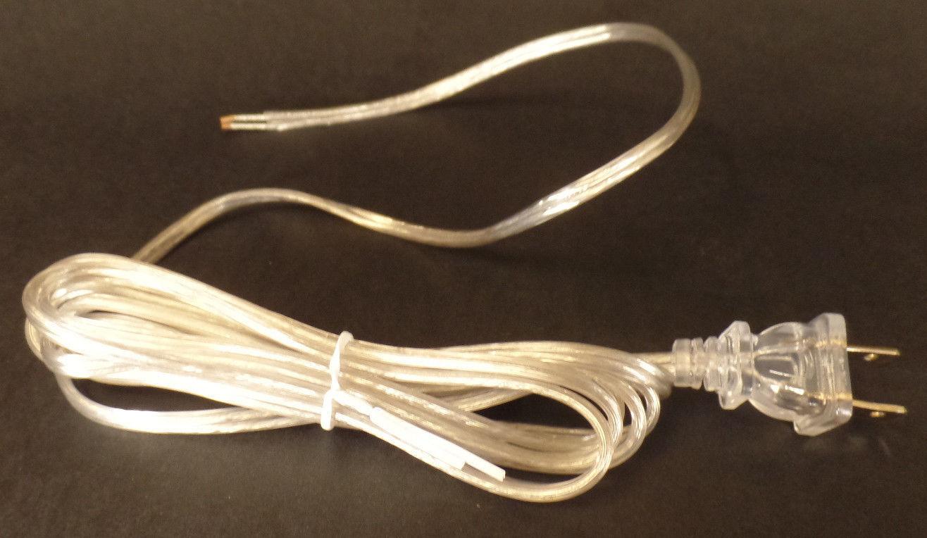 NEW 8' Clear Silver 18/2 Plastic Covered Lamp Cord Plug Set SPT - 1,U.L., #CS713 - Stone Door Lamps