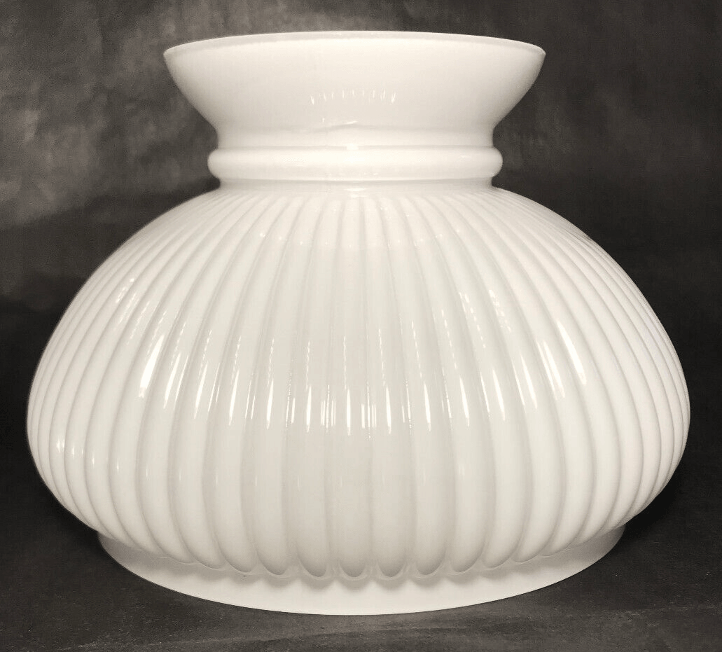 New 7" Clear Over Opal White Cased Glass Ribbed Student Lamp Shade #7S616C - Stone Door Lamps