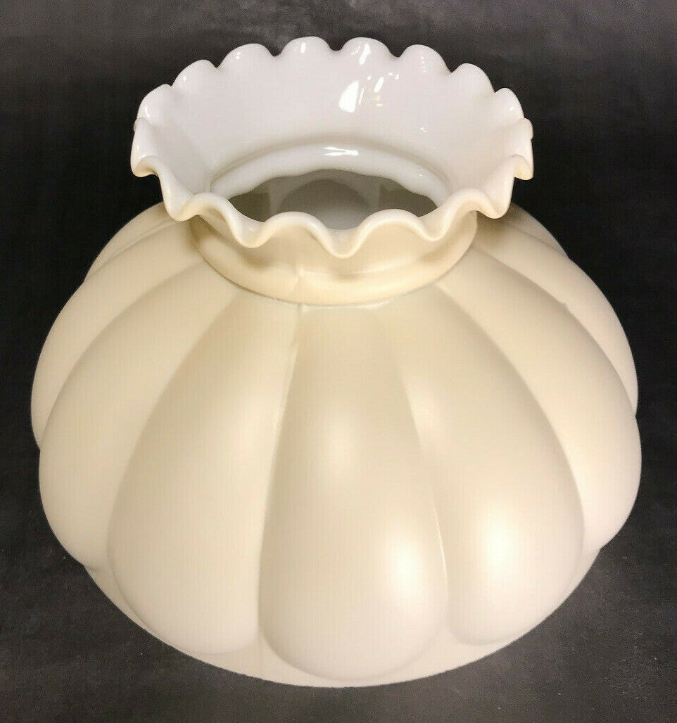 New 10" Melon Student Lamp Shade, Opal Glass Cream Painted Background, Crimp Top