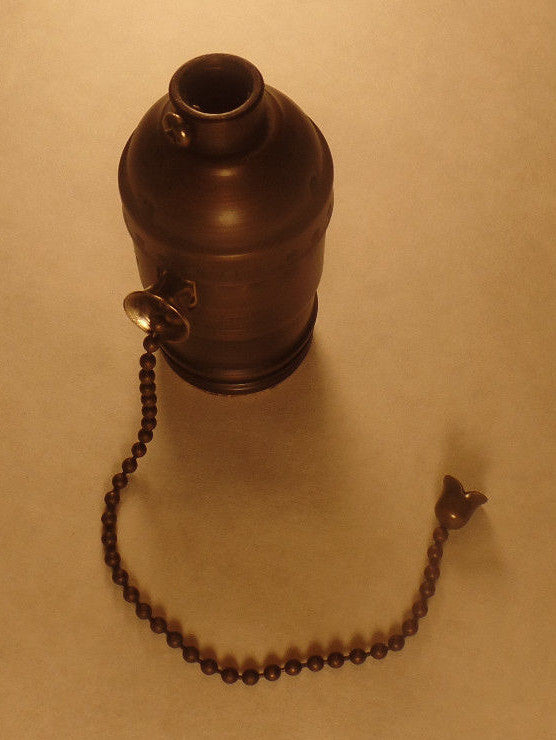 On/Off Antique Bronze Brass Pull Chain Early Electric Style Uno Lamp Socket 285B
