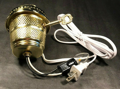 Brass Electric Burner 3 - Way With Bottom Nite Lite & White Cord for Aladdin Lamps - Stone Door Lamps