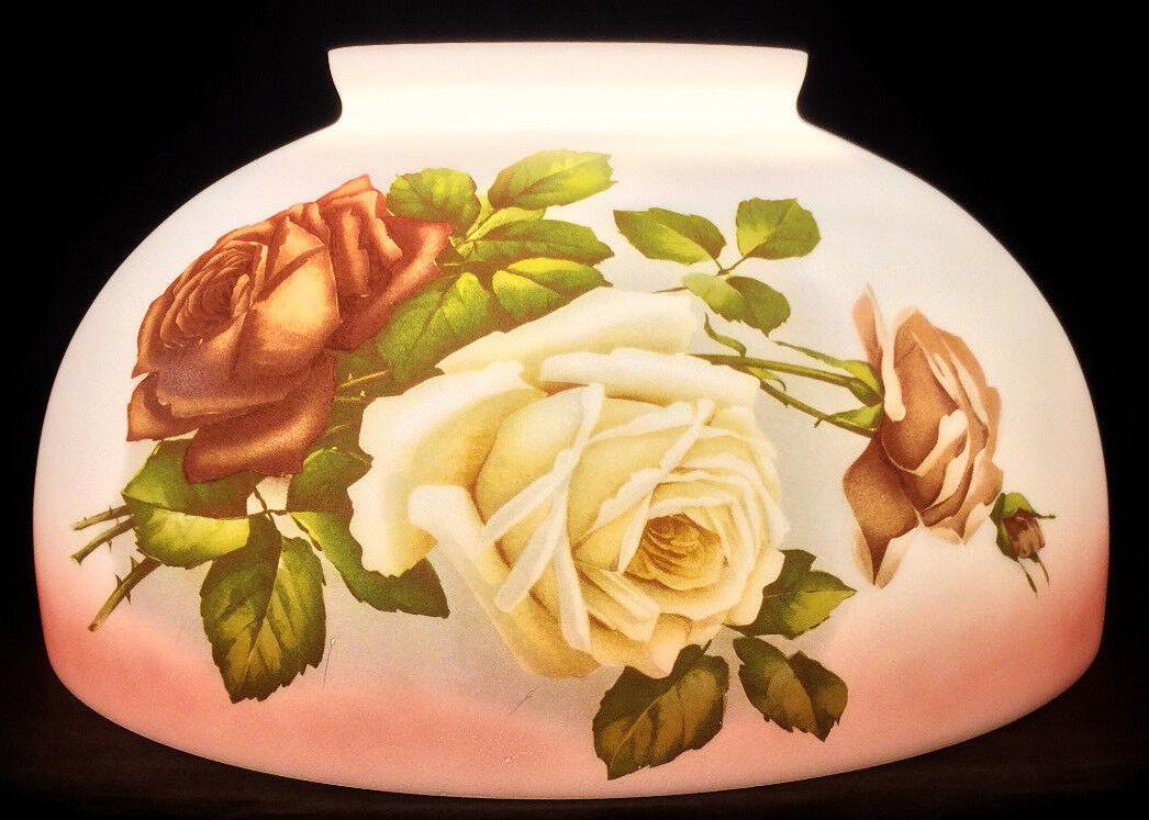 NEW 14" Dome Lamp Shade, Hand Blown English Roses, Table & Library Lamp #DS033 - Stone Door Lamps