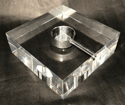 New 5.5" Wide, 2" Thick Clear Square Acrylic Lamp Base, Center Hole, Side Outlet - Stone Door Lamps