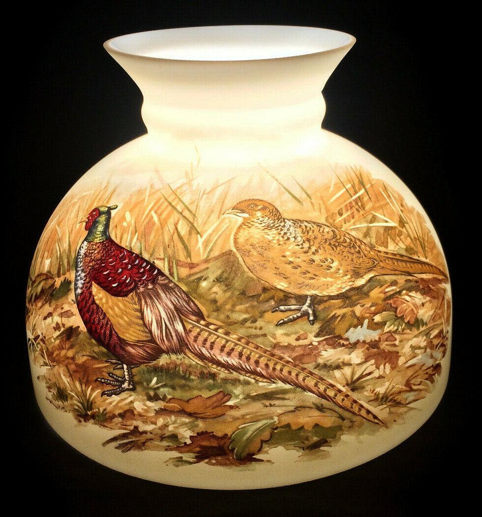 New 10" Opal Glass Student Lamp Shade With Pheasants Scene Made In USA #PS033 - Stone Door Lamps