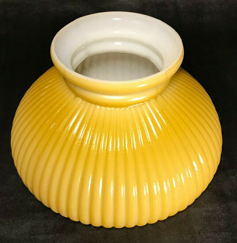 New 7" Ribbed Student Lamp Shade, Opal Glass, Buff Nu-Gold Tint, USA Made #7S511