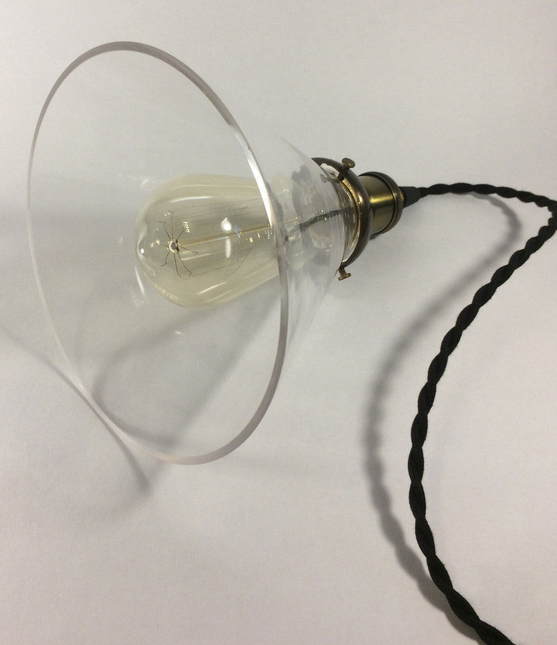 New Industrial Pendant w/ Antique Finish, Glass Cone Shade, Antique Style Bulb