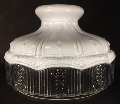 New 10" Glass Oil Lamp Shade Satin White Top Clear Crystal Panel fits Aladdin - Stone Door Lamps