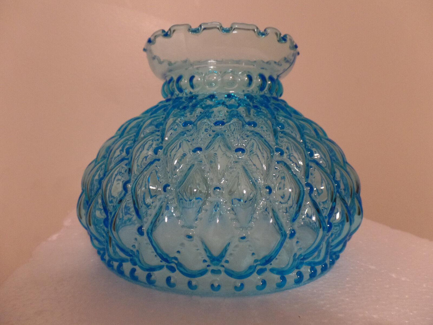 NEW 7" Diamond Quilted Light Blue Glass Oil Student Lamp Shade Crimp Top #PS663 - Stone Door Lamps