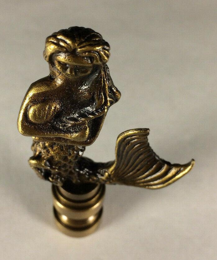 New 2 7/8" Solid Brass Mermaid Lamp Harp Finial, Antique Brass Finish #LF262A - Stone Door Lamps