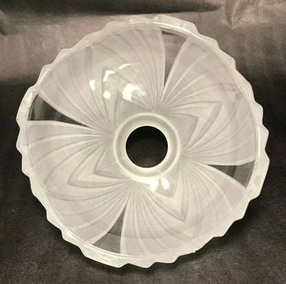 New Wide Panel Art Deco Crystal Etched Fixture Shade, Clear Panels 2 1/4" Fitter - Stone Door Lamps