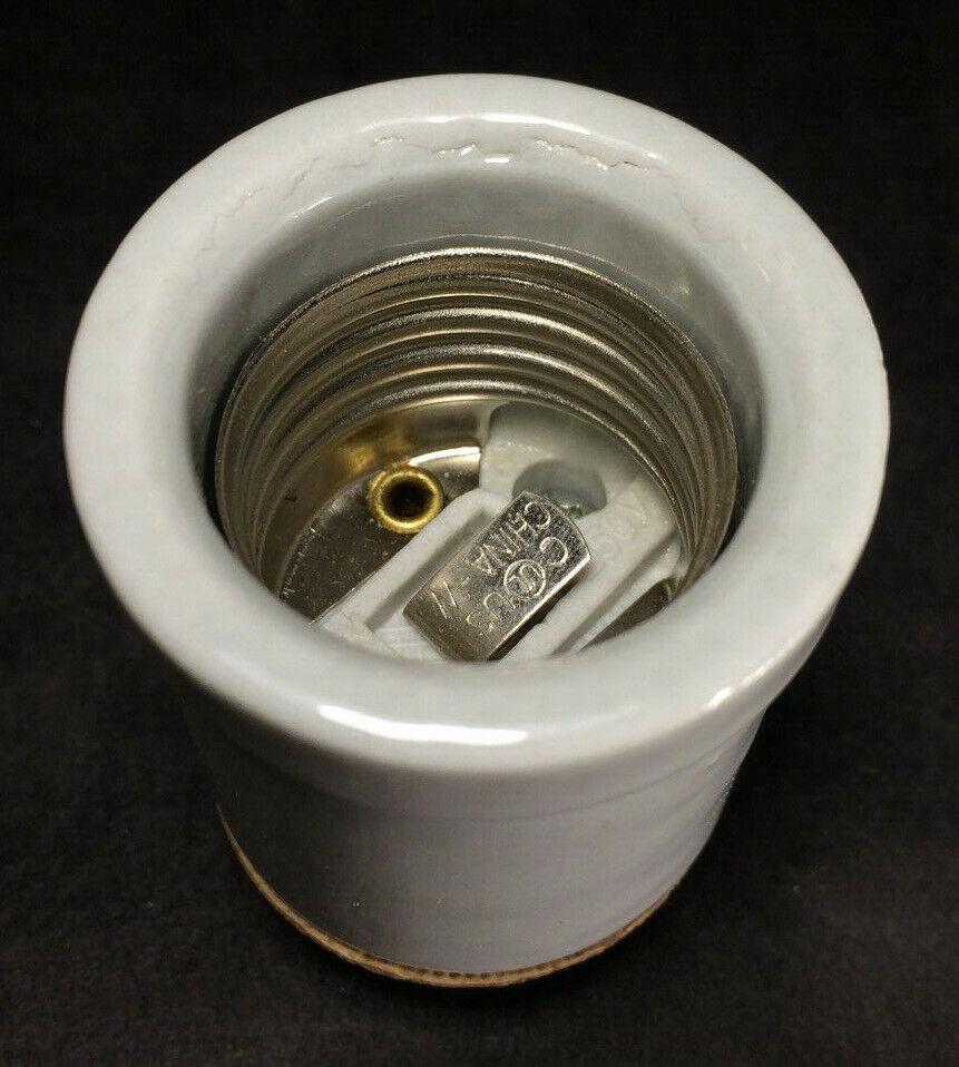New Medium Base (E26) Keyless Glazed Porcelain Lamp Socket With Flange #PS712 - Stone Door Lamps