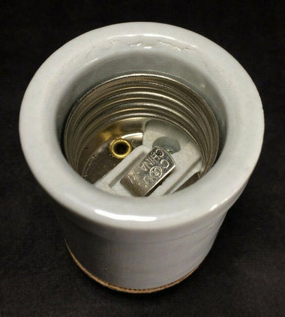 New Medium Base (E26) Keyless Glazed Porcelain Lamp Socket With Flange #PS712 - Stone Door Lamps
