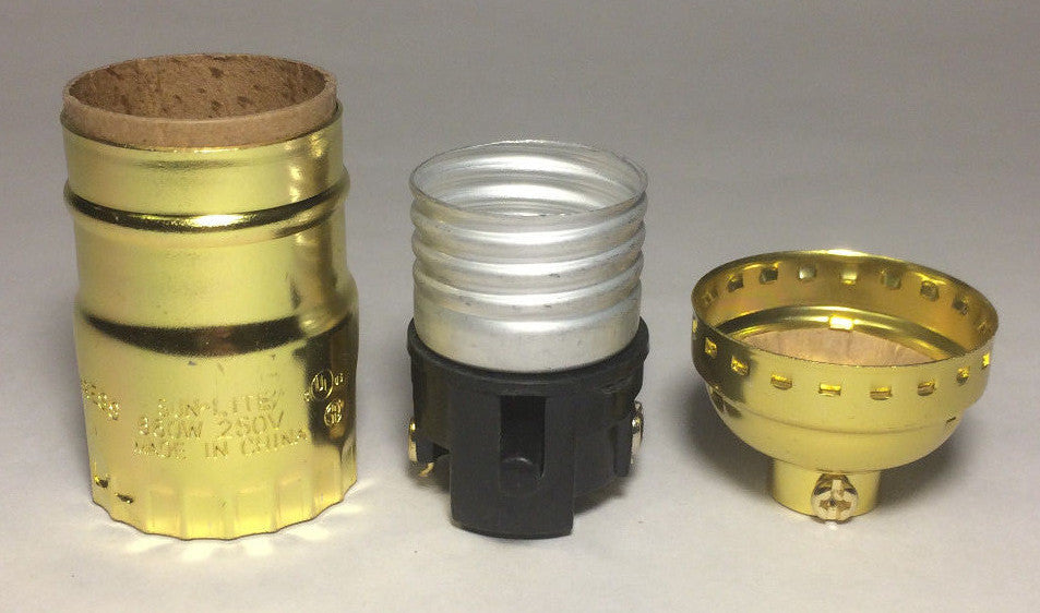 Push Thru Lamp Socket standard size Light Bulbs Brass Plated Shell Reg. Cap #341