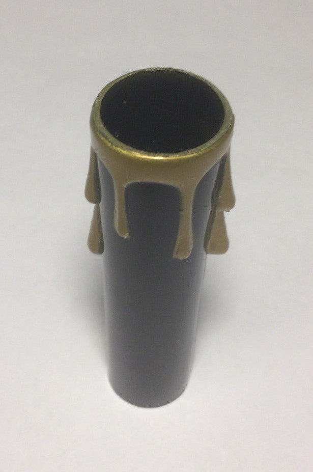 4" HEIGHT BLACK PLASTIC EDISON SOCKET CANDLE COVER W/ GOLD DRIPS, Candelabra