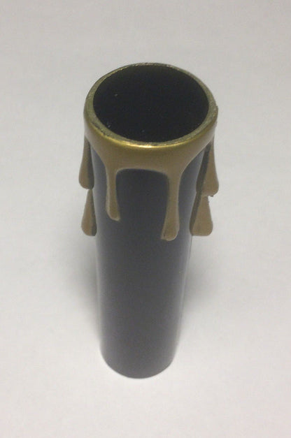 4" HEIGHT BLACK PLASTIC EDISON SOCKET CANDLE COVER W/ GOLD DRIPS, Candelabra