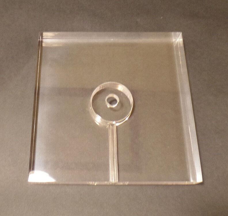 New 6" Diameter Clear Square Acrylic Lamp Base w/ Center Hole & Side Outlet - Stone Door Lamps