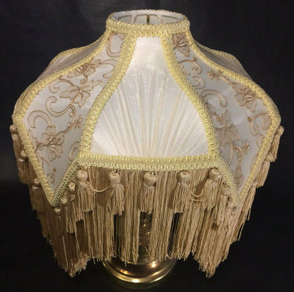 New Beige & Champagne Victorian Style Table Lamp Fabric Shade With Fringe SS798B - Stone Door Lamps