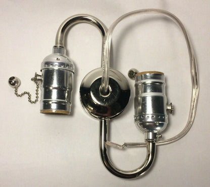 New Wired S-Type 2-Light Lamp Cluster w/ Pull Chain Sockets, Nickel Finish #412N