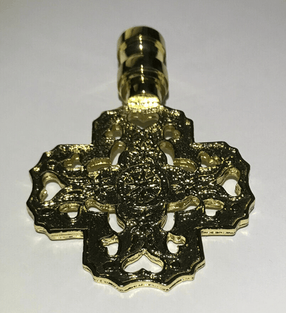 New 3" Cast Brass Cross Heart Star Lamp Finial, Polished & Lacquered, 1/4 - 27F - Stone Door Lamps