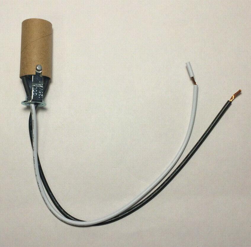 New 2" Phenolic E12 Keyless Candelabra Socket, 10" Wire Leads, 1/8 IP Hickey - Stone Door Lamps