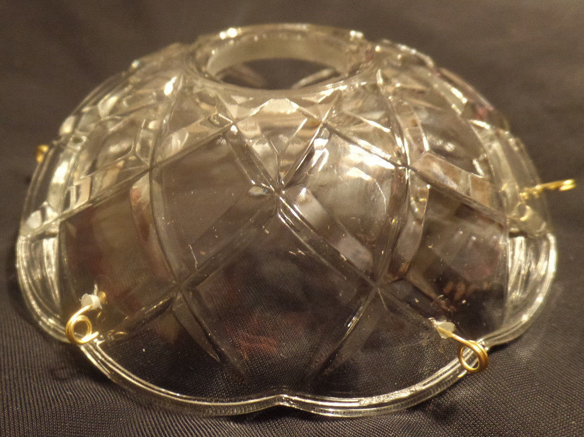 NEW 4" Pressed Glass Round Lamp Prism Chandelier Bobeche w/ 6 Brass Pins #BB906