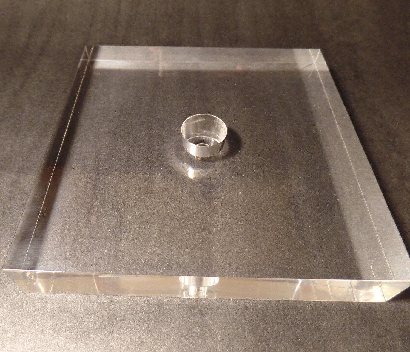 New 6" Diameter Clear Square Acrylic Lamp Base Break w/ Counter Sunk Center Hole - Stone Door Lamps