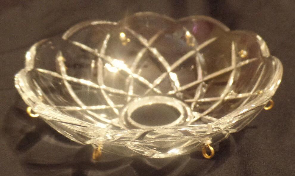NEW 4" Pressed Glass Round Lamp Prism Chandelier Bobeche w/ 8 Brass Pins #BB909 - Stone Door Lamps