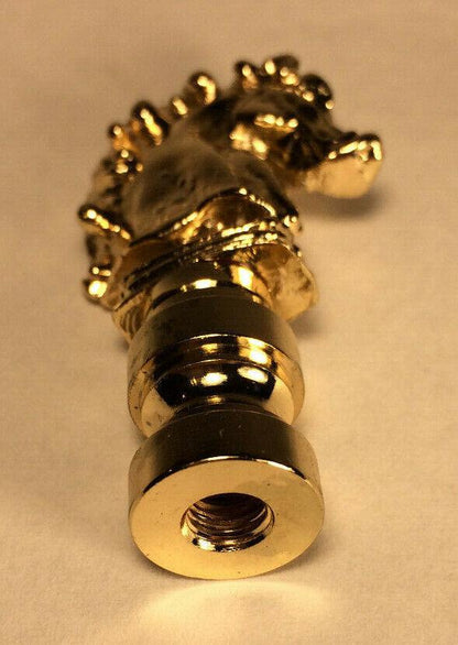 New 2 1/4" Solid Brass Knight Horse Lamp Harp Finial, Polished & Lacquered LF122 - Stone Door Lamps