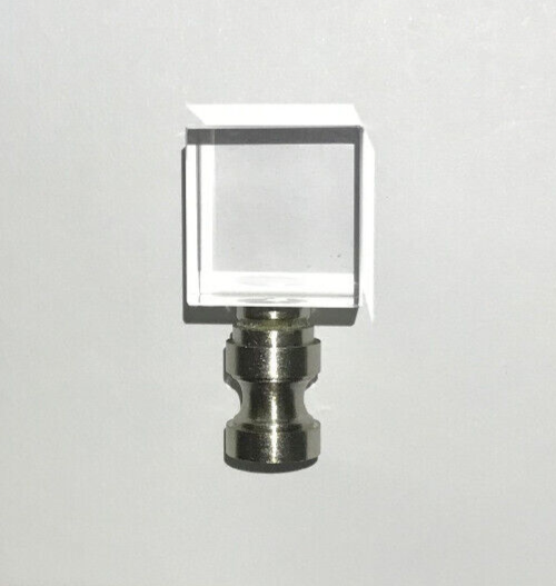 New Clear Crystal Cube Lamp Finial, Satin Nickel Brass Base, 1 3/4" ht., 1/4-27