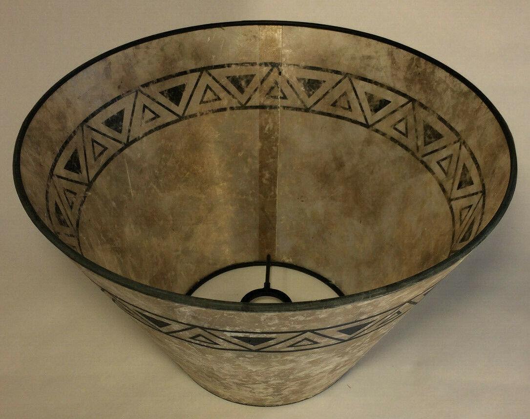 New Parchment Color Empire Shaped Mica Lamp Shade W/ Geometric Design Print 709N - Stone Door Lamps