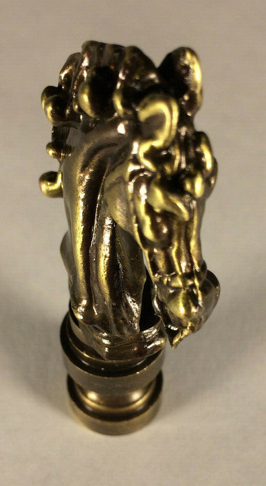 New 2 1/4" Solid Brass Knight Horse Lamp Harp Finial, Antique Finish #LF122A