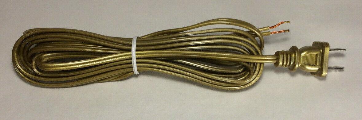 New 12' Unfinished Brass 18/2 Plastic Covered Lamp Cord Plug Set SPT - 1,UL,#CS727 - Stone Door Lamps