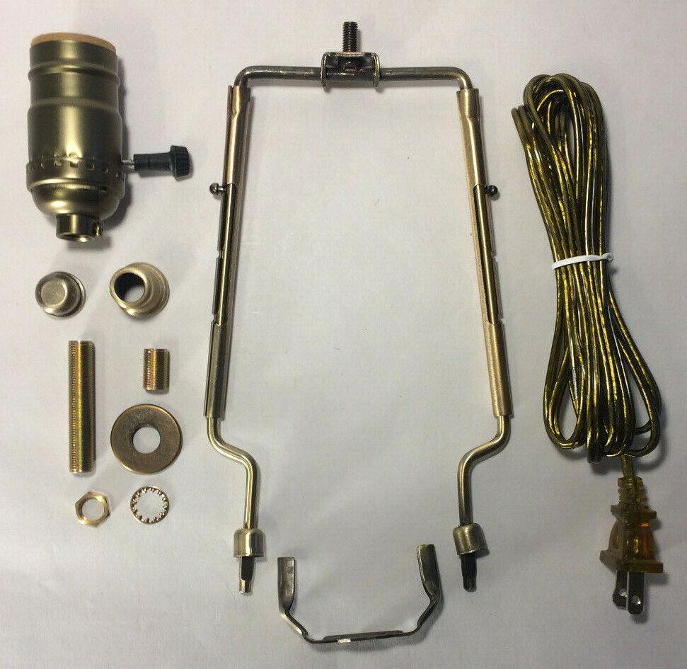 New Table Lamp Wiring Kit W/ Adjustable (9" - 11") Antique Harp,3 Way Socket, Cord - Stone Door Lamps