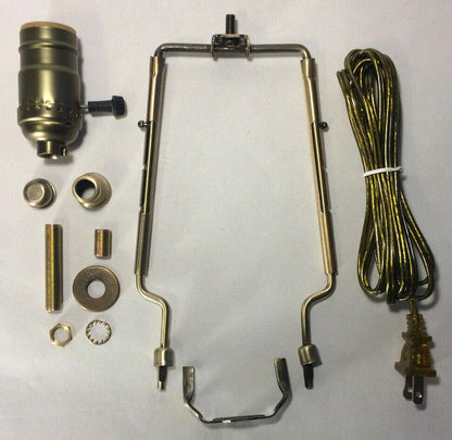 New Table Lamp Wiring Kit W/ Adjustable (9" - 11") Antique Harp,3 Way Socket, Cord - Stone Door Lamps