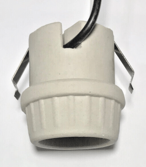New Medium Base U-Clip Snap In Porcelain Keyless Fixture Socket, 8.5" Lead Wires