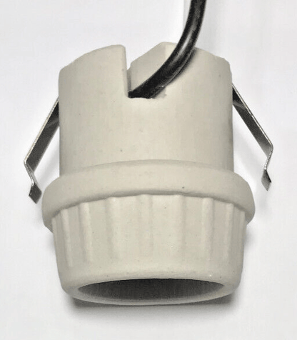 New Medium Base U-Clip Snap In Porcelain Keyless Fixture Socket, 8.5" Lead Wires