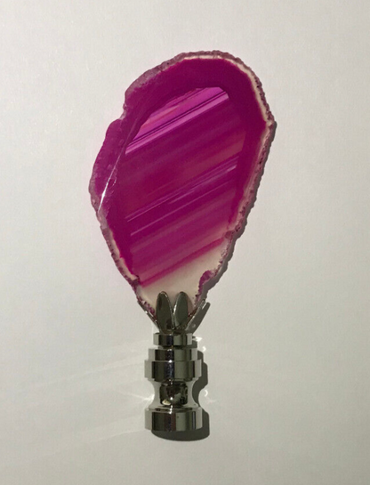 New 2.5"-3.5" Natural Pink Agate Stone Lamp Finial, Nickel Base, 1/4-27F, #053NK